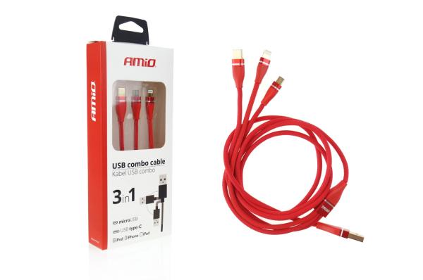 Multi-kábel pre telefón USB C / micro USB 120cm červený FullLINK 3.1A UC-7 (02178)